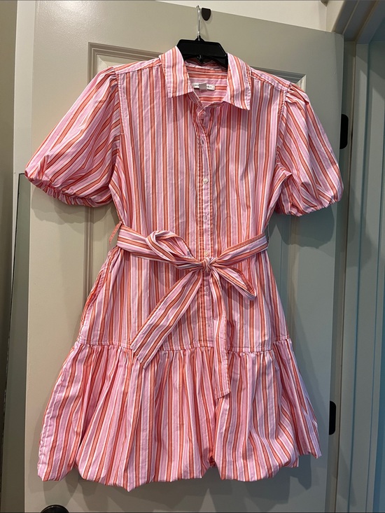 Free Assembly Dresses & Skirts - Striped Pink Tie-Waist Mini Shirt Dress